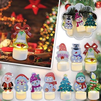 LZINA™ | Electronic LED Christmas Candle Lamps - Set of 10 – Adorable Santa, Snowman & Tree Night Lights for Festive Home, Party, & Garden Décor