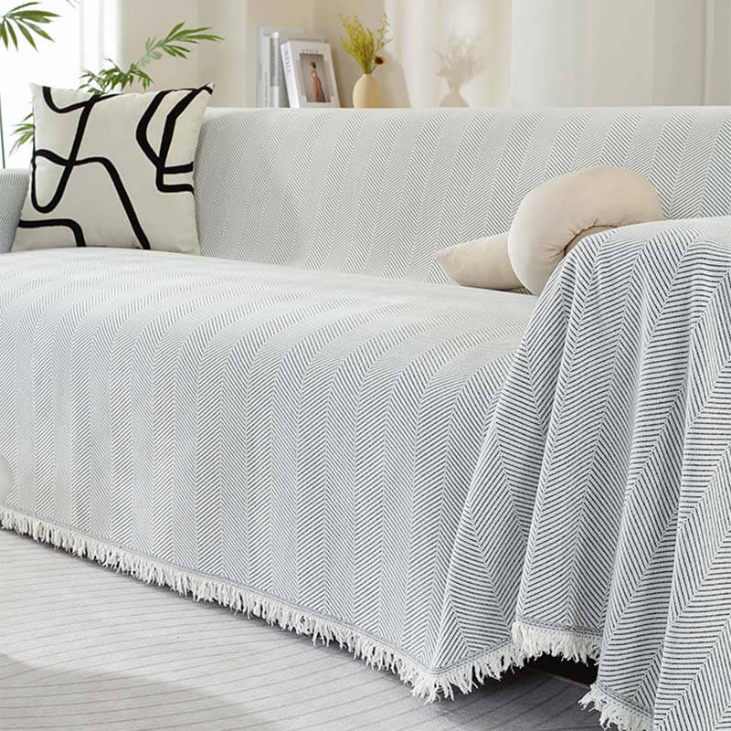 BowLift | Chenille Sofa Cover Herringbone Tassel Design