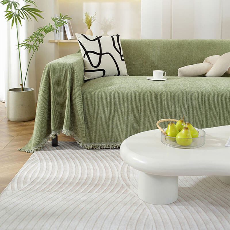 BowLift | Chenille Sofa Cover Herringbone Tassel Design