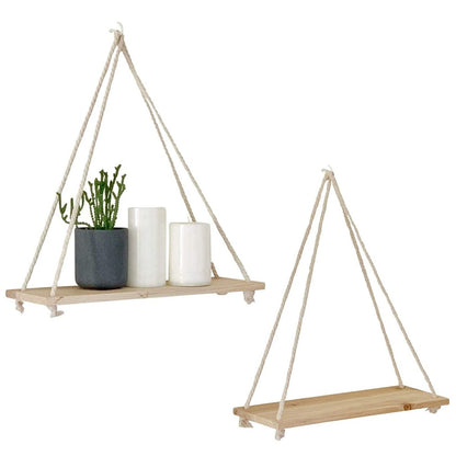 BowLift | Scandinavian Wood Hanging Shelf - Minimalist Floating Wall Shelf with String