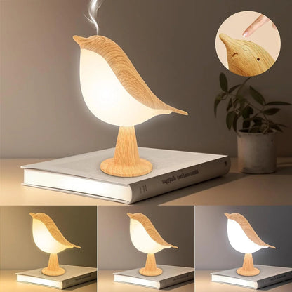 BowLift Touch-Control Wooden Bird Night Light with Rechargeable LED Bedside Lamp