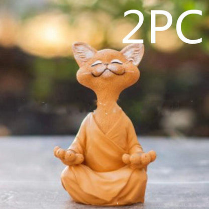 LZINA™ | Playful Black Buddha Cat Figure Meditation Yoga Collectible Happy Cat Decor Home Garden Decoration Garden Ornament