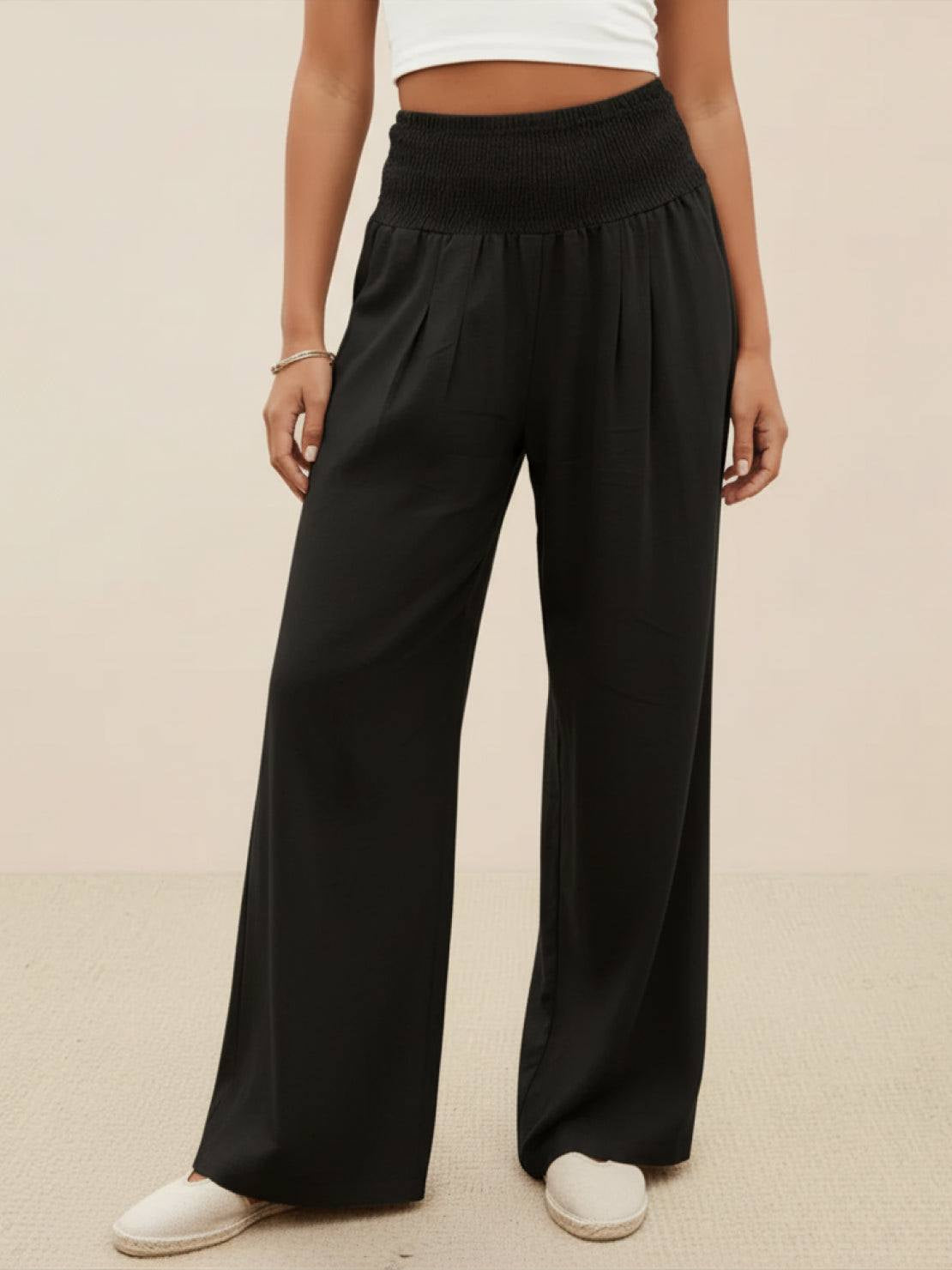 Women’s High Waist Smocked Wide Leg Palazzo Trousers