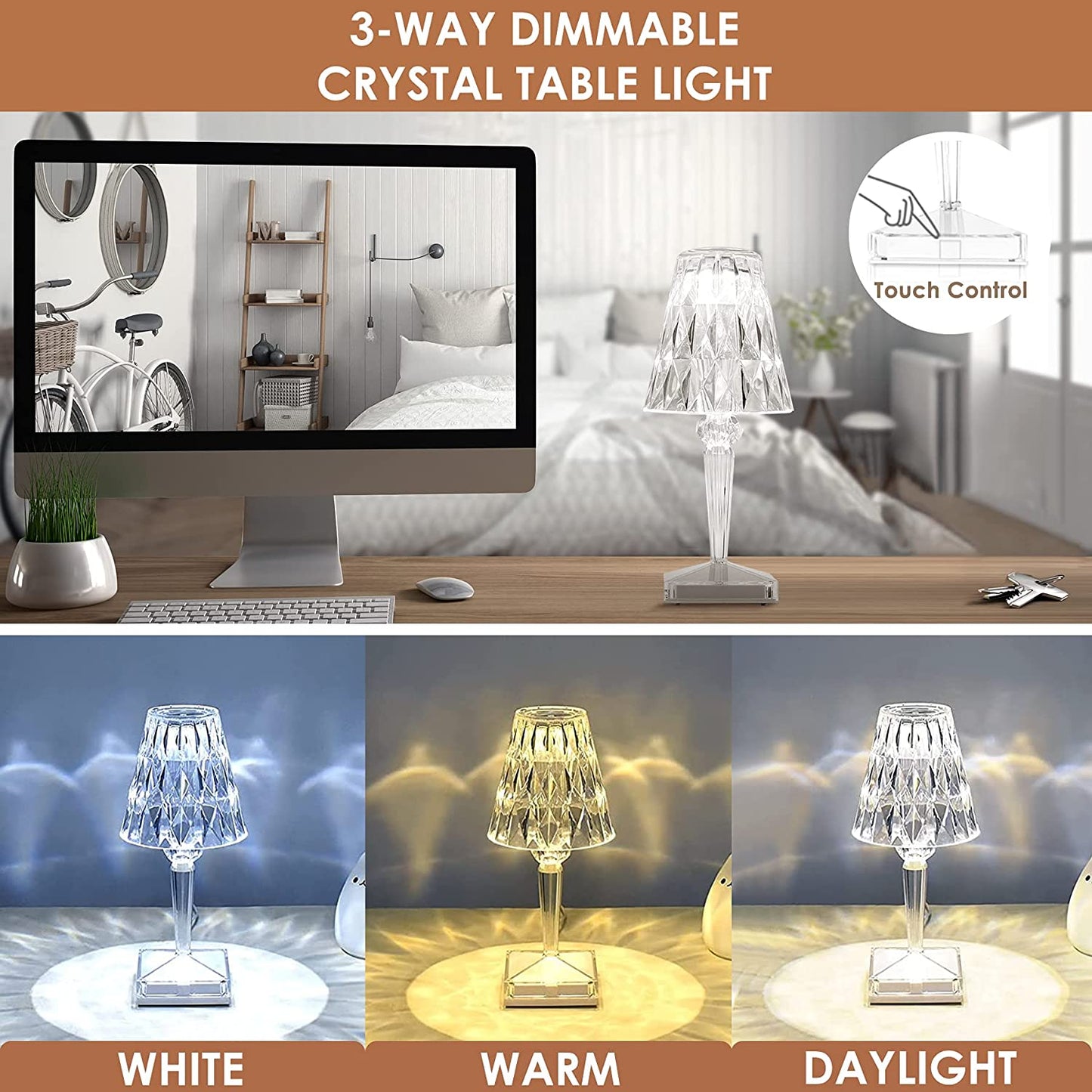 BowLift CrystaLamp: Diamond-Crystal LED Table Lamp