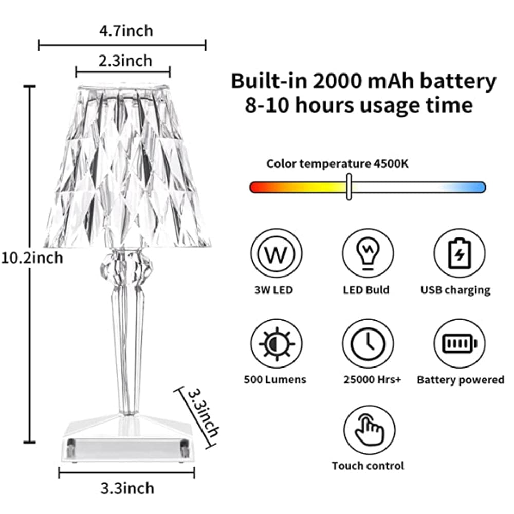 BowLift CrystaLamp: Diamond-Crystal LED Table Lamp