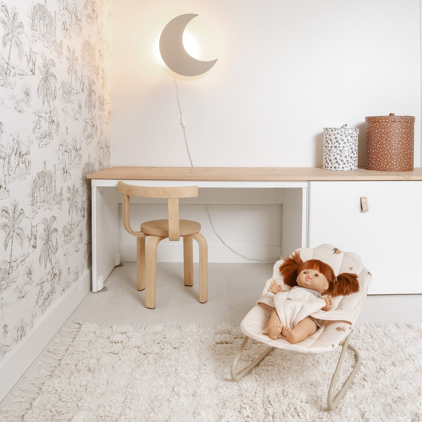 LZINA™ | Wooden Moon-Shaped Night Light for Kids