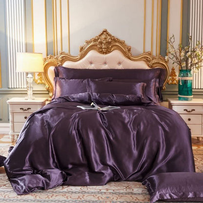 LZINA™ | Silk Satin 4-Piece Bedding Set with Duvet Cover