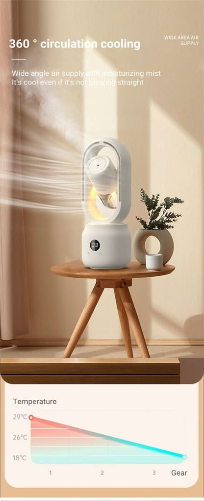 LZINA™ | Portable fan without blades with humidifier and night light for refreshing comfort