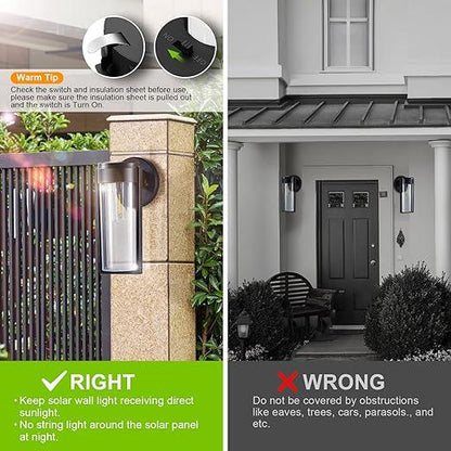 LZINA™ | Solar Wall Lights Solar-powered Deck Lights, Automatic On/Off Waterproof Solar Outdoor Lights Wall-mounted Solar Decorative Lights for Wall Fence Patio Posts Garden Veranda