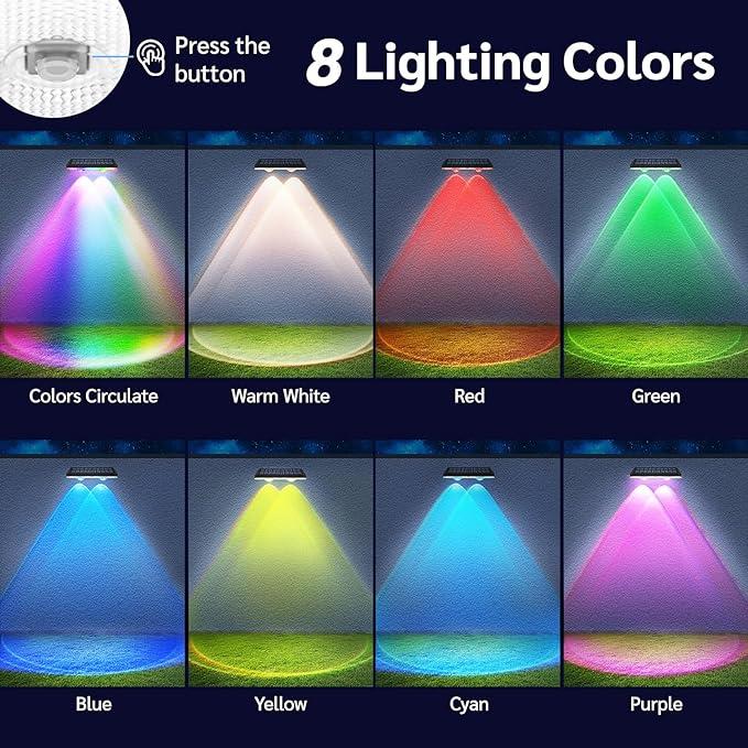 LZINA™ | Solar fence lights outdoor warm white & RGB changing solar deck lights, LED solar lights for outdoor wall railing terrace stairs step garden backyard