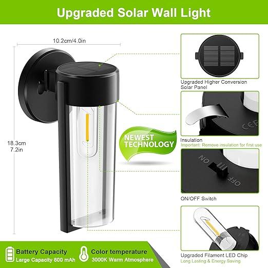 LZINA™ | Solar Wall Lights Solar-powered Deck Lights, Automatic On/Off Waterproof Solar Outdoor Lights Wall-mounted Solar Decorative Lights for Wall Fence Patio Posts Garden Veranda