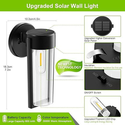 LZINA™ | Solar Wall Lights Solar-powered Deck Lights, Automatic On/Off Waterproof Solar Outdoor Lights Wall-mounted Solar Decorative Lights for Wall Fence Patio Posts Garden Veranda