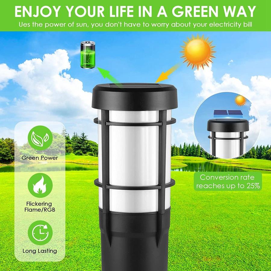 LZINA™ | Solar Path Lights for Outdoor Use, with Flickering Flame and RGB Color Changing, LED Solar Outdoor Lights for Yard, Garden, Path, Lawn - IP65 Waterproof