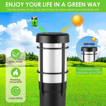 LZINA™ | Solar Path Lights for Outdoor Use, with Flickering Flame and RGB Color Changing, LED Solar Outdoor Lights for Yard, Garden, Path, Lawn - IP65 Waterproof