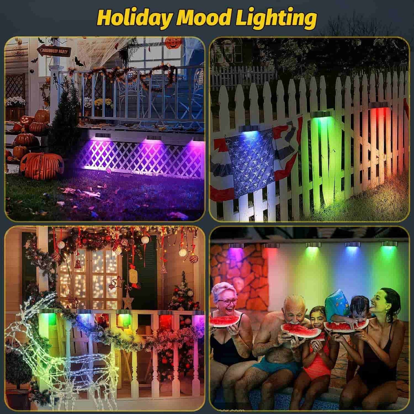 LZINA™ | Solar fence lights outdoor wall lights Waterproof IP65, Warm white & RGB 8 specific fixed colors for fence wall step deck patio