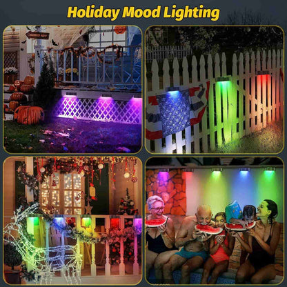 LZINA™ | Solar fence lights outdoor wall lights Waterproof IP65, Warm white & RGB 8 specific fixed colors for fence wall step deck patio