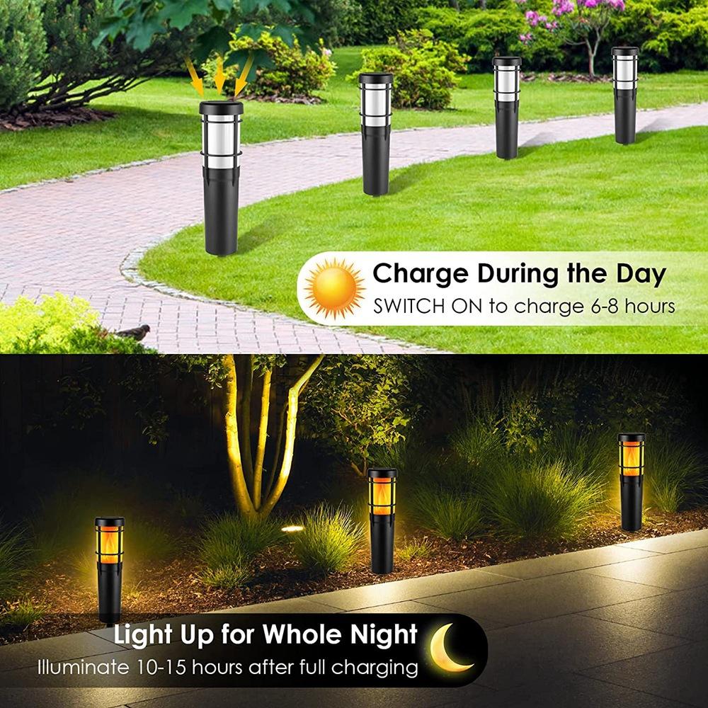 LZINA™ | Solar Path Lights for Outdoor Use, with Flickering Flame and RGB Color Changing, LED Solar Outdoor Lights for Yard, Garden, Path, Lawn - IP65 Waterproof