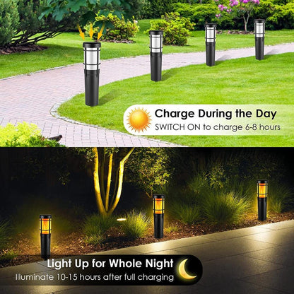 LZINA™ | Solar Path Lights for Outdoor Use, with Flickering Flame and RGB Color Changing, LED Solar Outdoor Lights for Yard, Garden, Path, Lawn - IP65 Waterproof