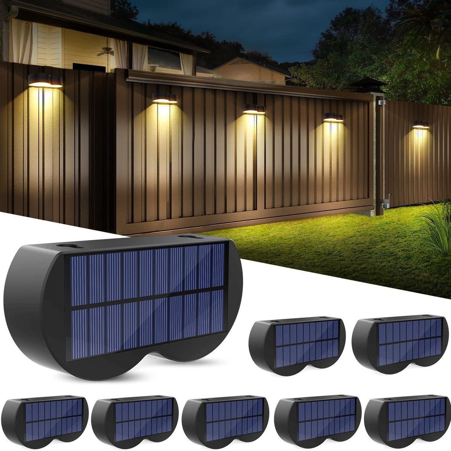 LZINA™ | Solar fence lights outdoor wall lights Waterproof IP65, Warm white & RGB 8 specific fixed colors for fence wall step deck patio