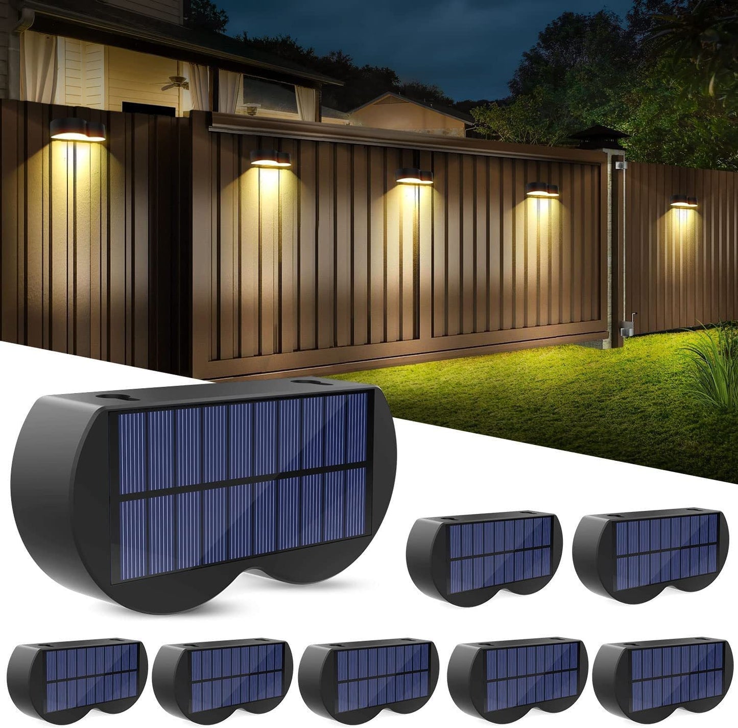 LZINA™ | Solar fence lights outdoor wall lights Waterproof IP65, Warm white & RGB 8 specific fixed colors for fence wall step deck patio