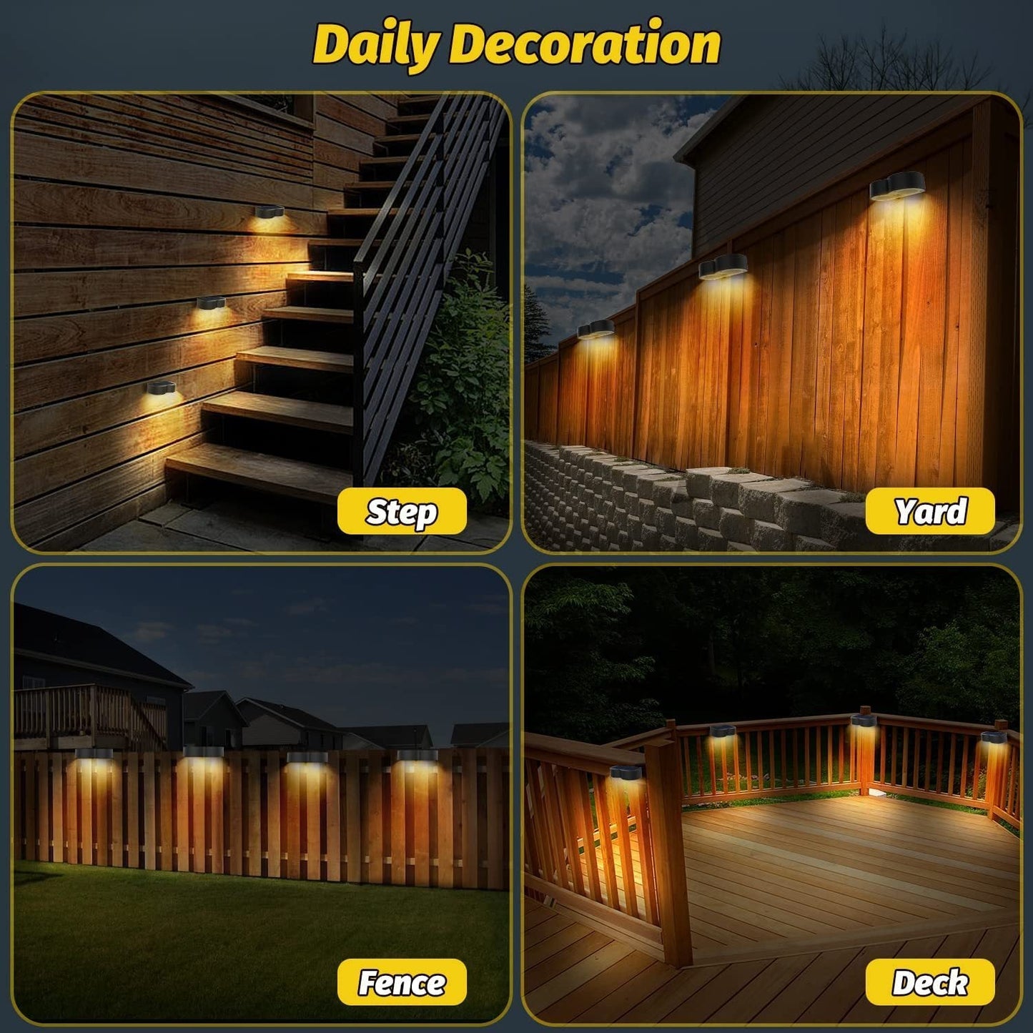 LZINA™ | Solar fence lights outdoor wall lights Waterproof IP65, Warm white & RGB 8 specific fixed colors for fence wall step deck patio