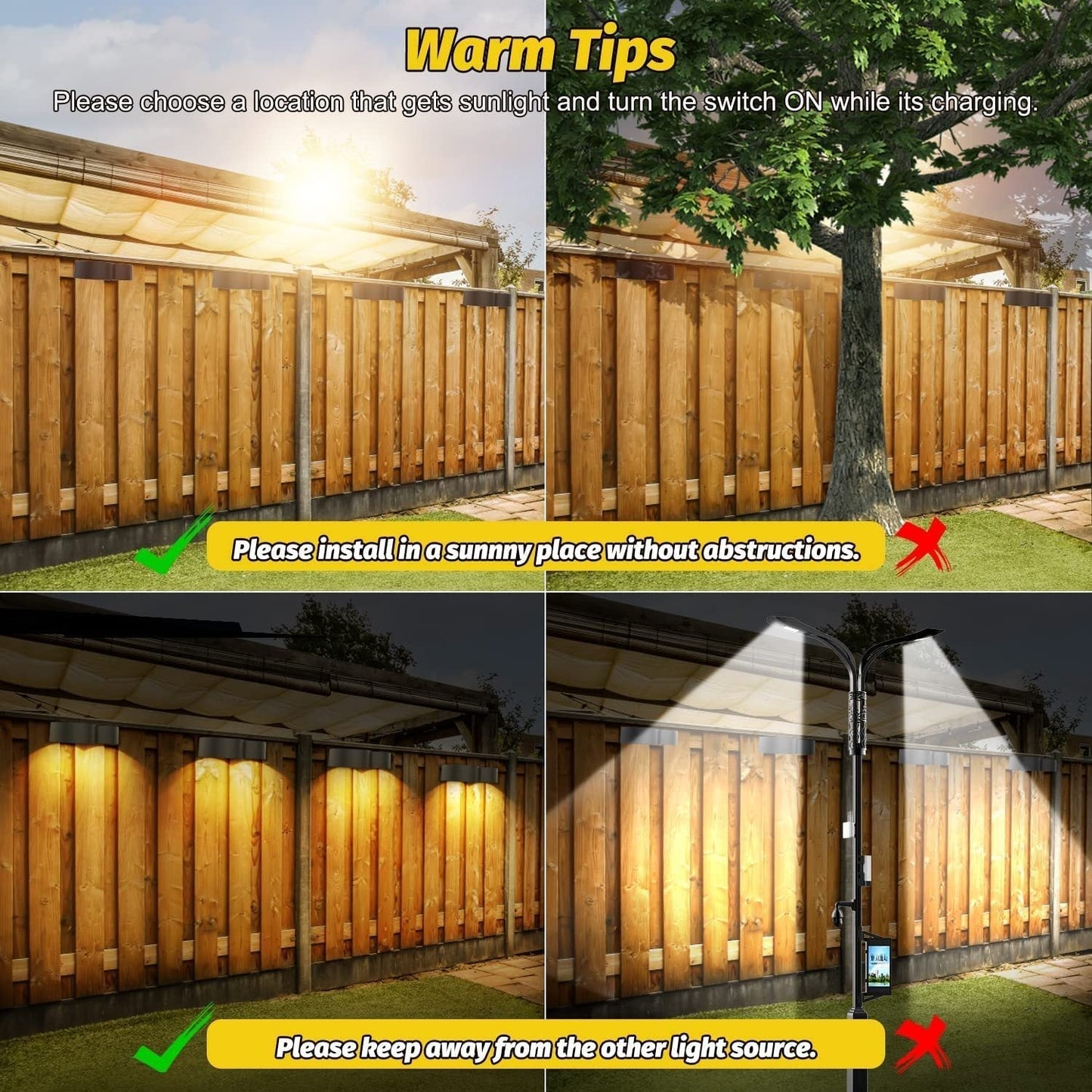 LZINA™ | Solar fence lights outdoor wall lights Waterproof IP65, Warm white & RGB 8 specific fixed colors for fence wall step deck patio