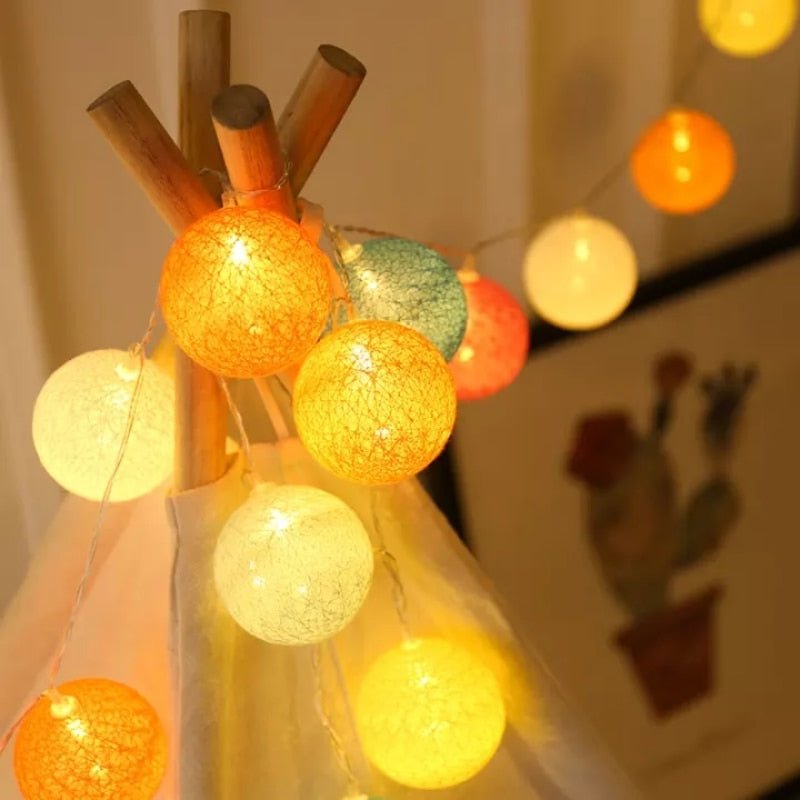 BowLift LED Cotton Ball Garland Lights - Soft Glow String Lights for Cozy Home & Party Decor