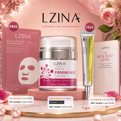 LIZNA Triple Firming Neck Cream with Retinol Collagen and Hyaluronic Acid for Turkey Neck Wrinkles and Crepey Skin 50ml