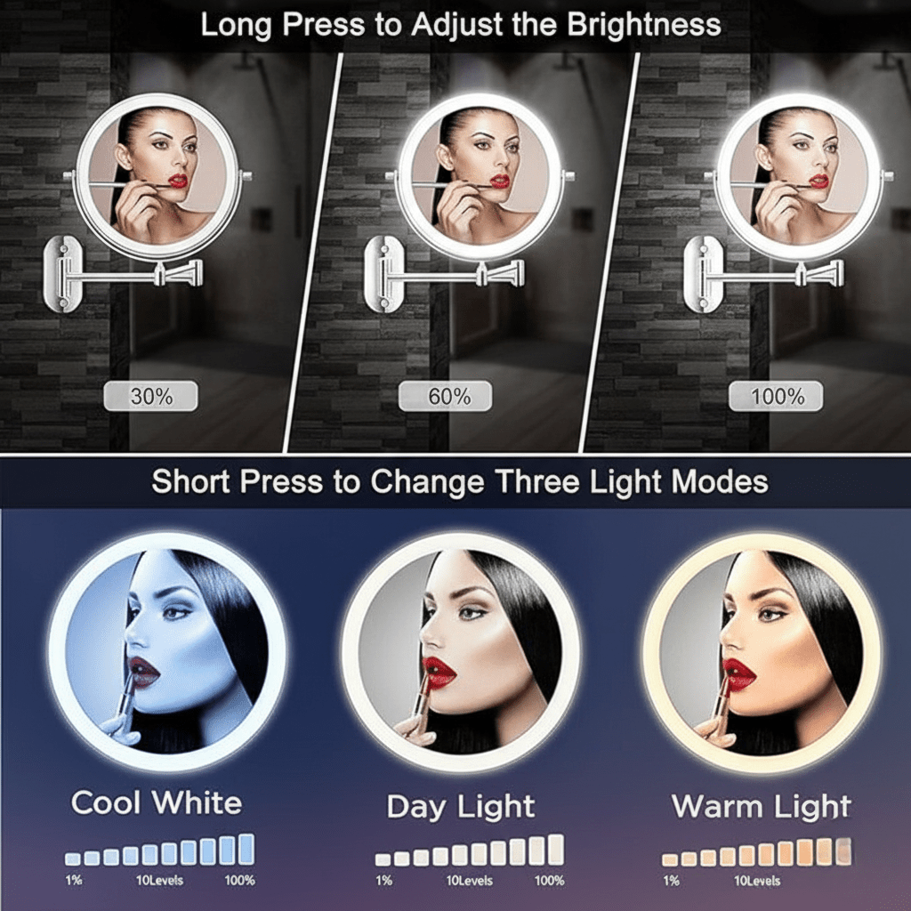 BowLift | LUMIVIEW – Rechargeable LED Magnifying Mirror with Touch Control