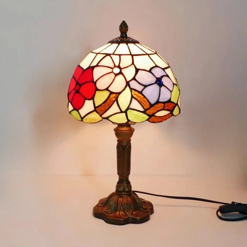 BowLift LED Table Lamp - Baroque Retro Style with Vintage Tiffany Glass (E27)