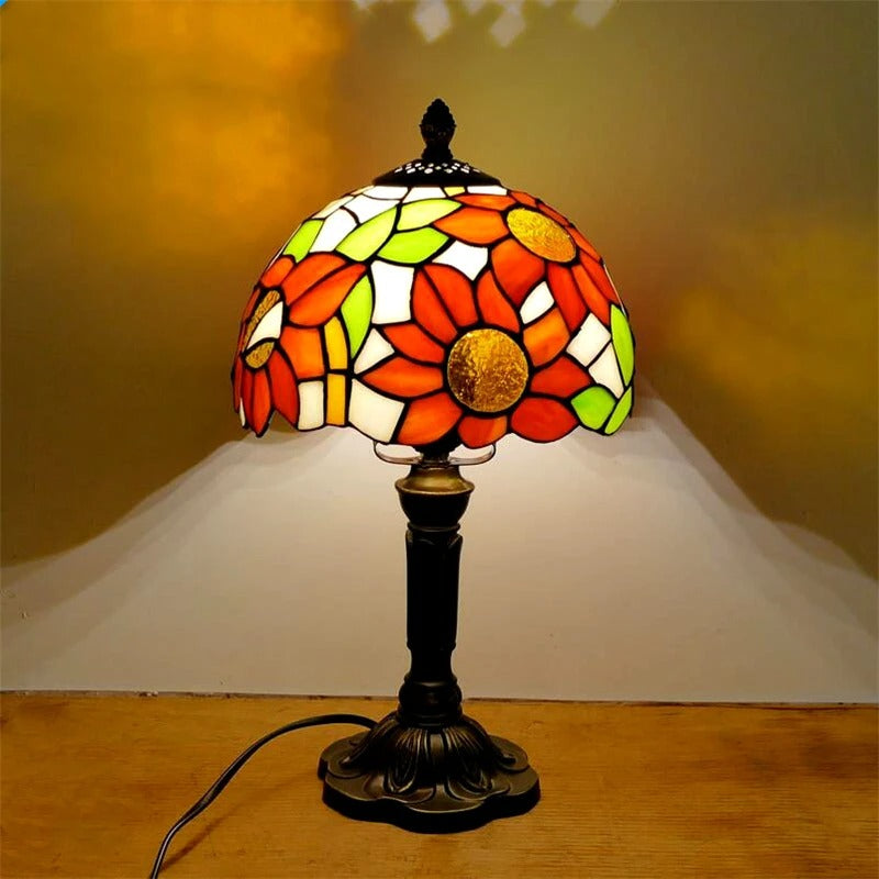 BowLift LED Table Lamp - Baroque Retro Style with Vintage Tiffany Glass (E27)