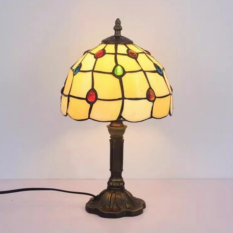 BowLift LED Table Lamp - Baroque Retro Style with Vintage Tiffany Glass (E27)