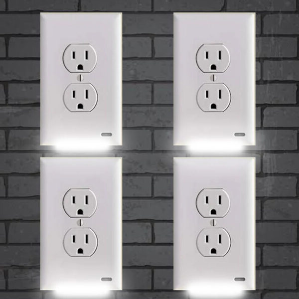 LZINA™ | Pack 4x LED Night Light Outlet Cover | Energy-Efficient, Automatic Sensor & Safe for Kids' Rooms