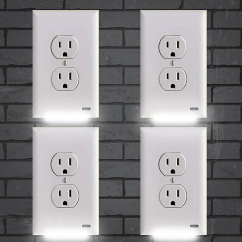 LZINA™ | Pack 4x LED Night Light Outlet Cover | Energy-Efficient, Automatic Sensor & Safe for Kids' Rooms