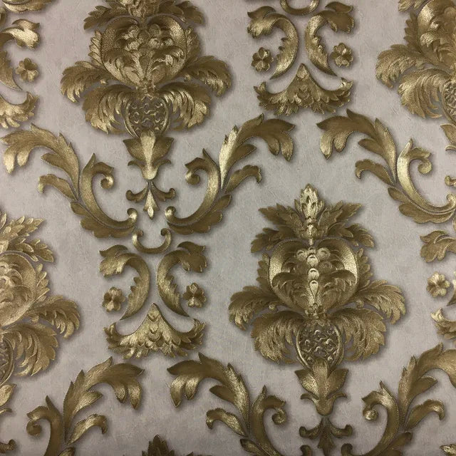 LZINA™ | Gold textured luxury classic 3D damask wallpaper decor