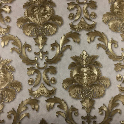 LZINA™ | Gold textured luxury classic 3D damask wallpaper decor