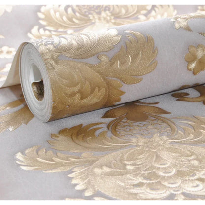 LZINA™ | Gold textured luxury classic 3D damask wallpaper decor