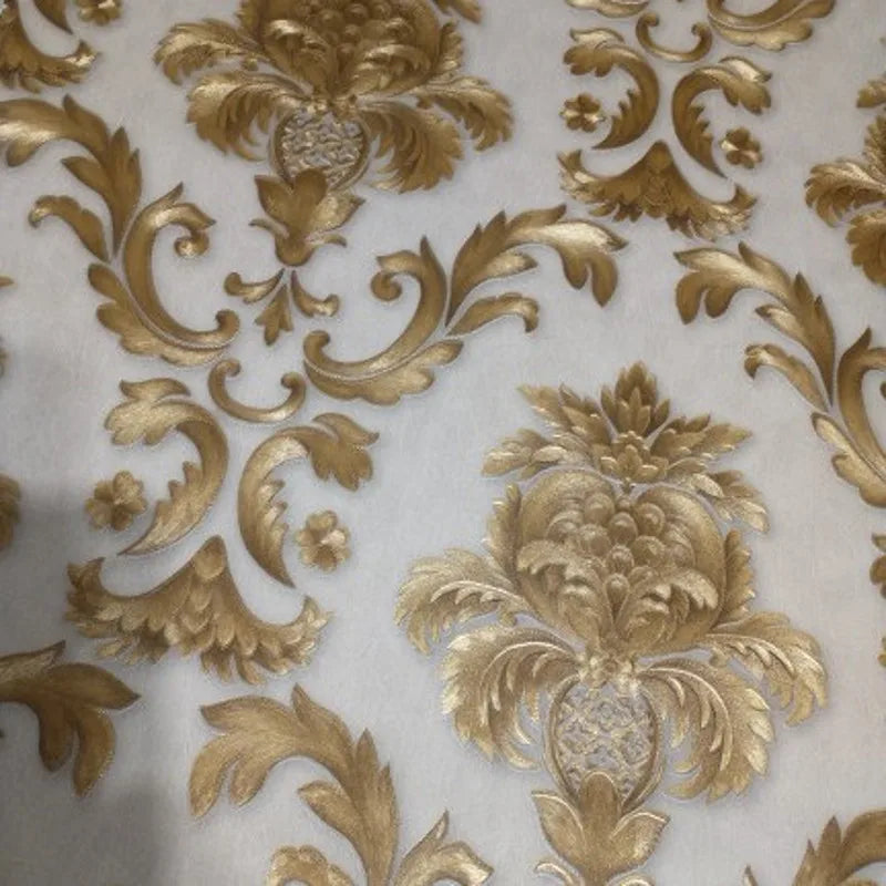 LZINA™ | Gold textured luxury classic 3D damask wallpaper decor