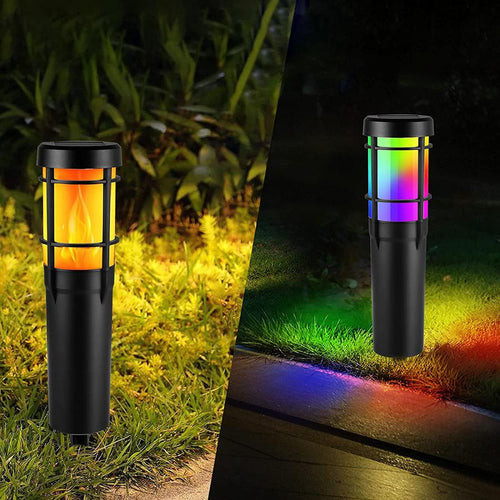 LZINA™ | Solar Path Lights for Outdoor Use, with Flickering Flame and RGB Color Changing, LED Solar Outdoor Lights for Yard, Garden, Path, Lawn - IP65 Waterproof