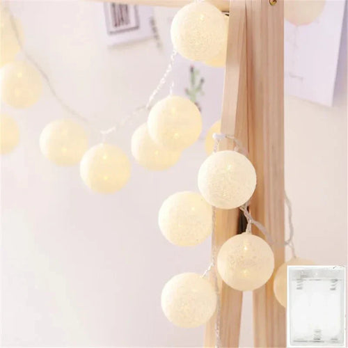 BowLift Whimsical Pastel Cotton Ball Fairy Lights Garland
