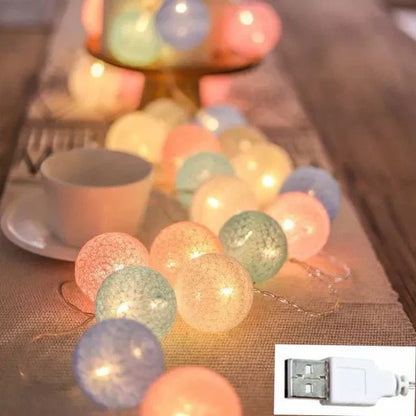 BowLift Whimsical Pastel Cotton Ball Fairy Lights Garland