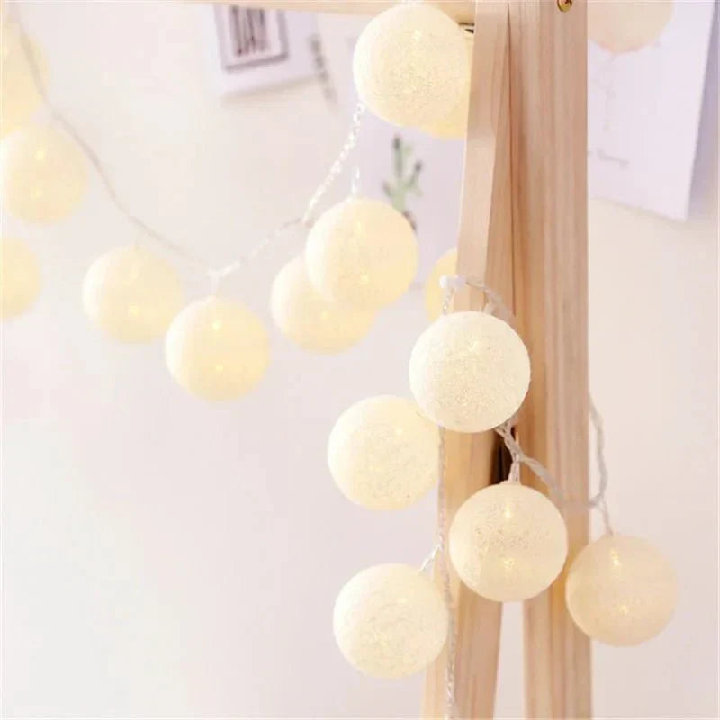 BowLift Whimsical Pastel Cotton Ball Fairy Lights Garland