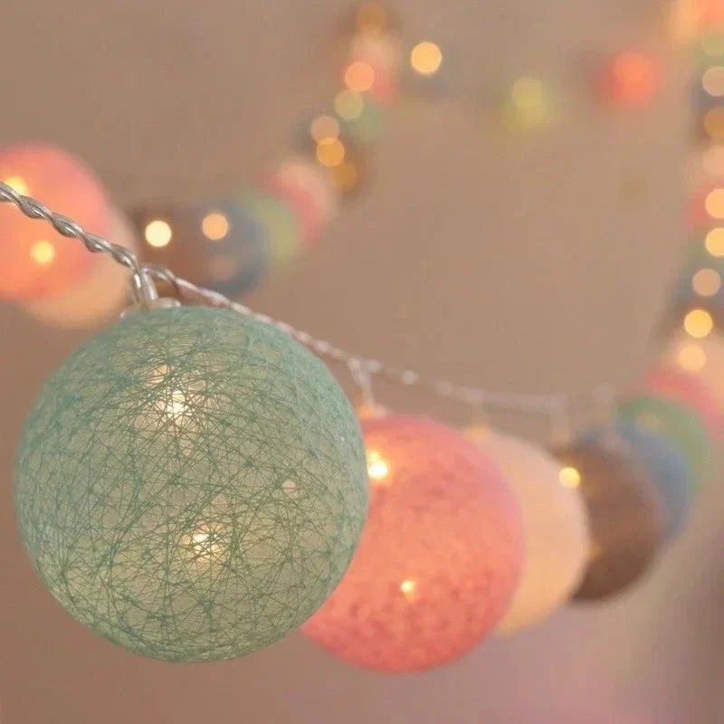 BowLift Whimsical Pastel Cotton Ball Fairy Lights Garland