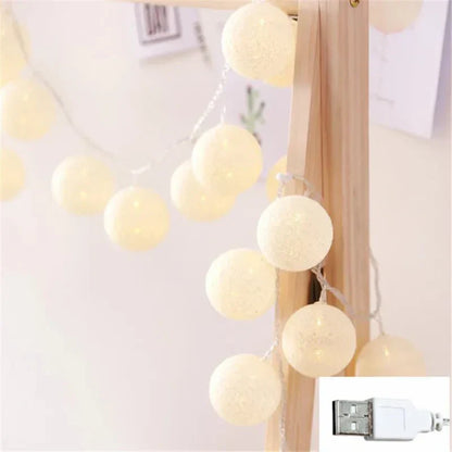 BowLift Whimsical Pastel Cotton Ball Fairy Lights Garland
