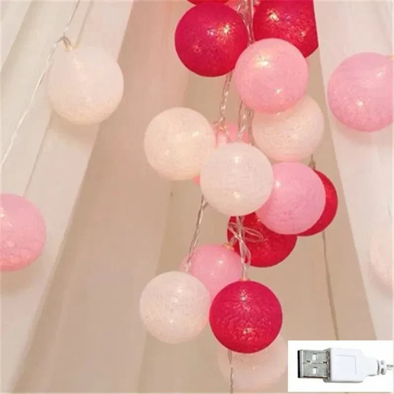 BowLift Whimsical Pastel Cotton Ball Fairy Lights Garland