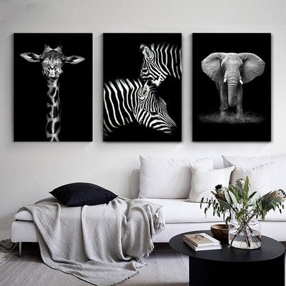 LZINA™ | Nature Wild Animals Africa Wildlife Black White - Canvas Wall Art Painting
