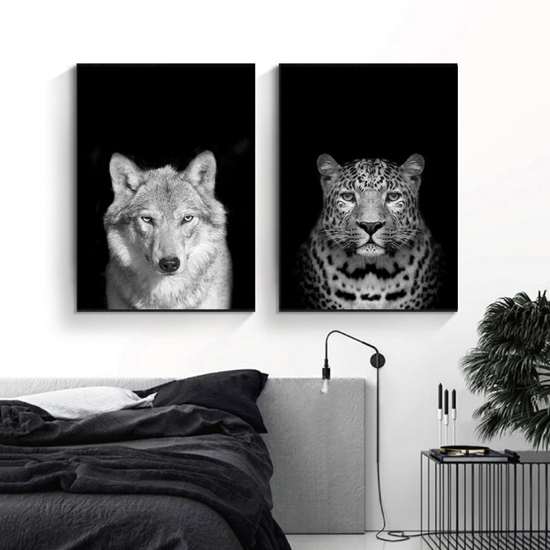 LZINA™ | Nature Wild Animals Africa Wildlife Black White - Canvas Wall Art Painting