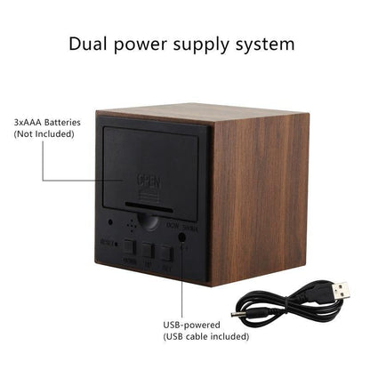 BowLift | LED alarm clock in wooden cube shape