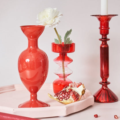 LZINA™ | Cherry Red Glass Stick Candle Holder & Vases
