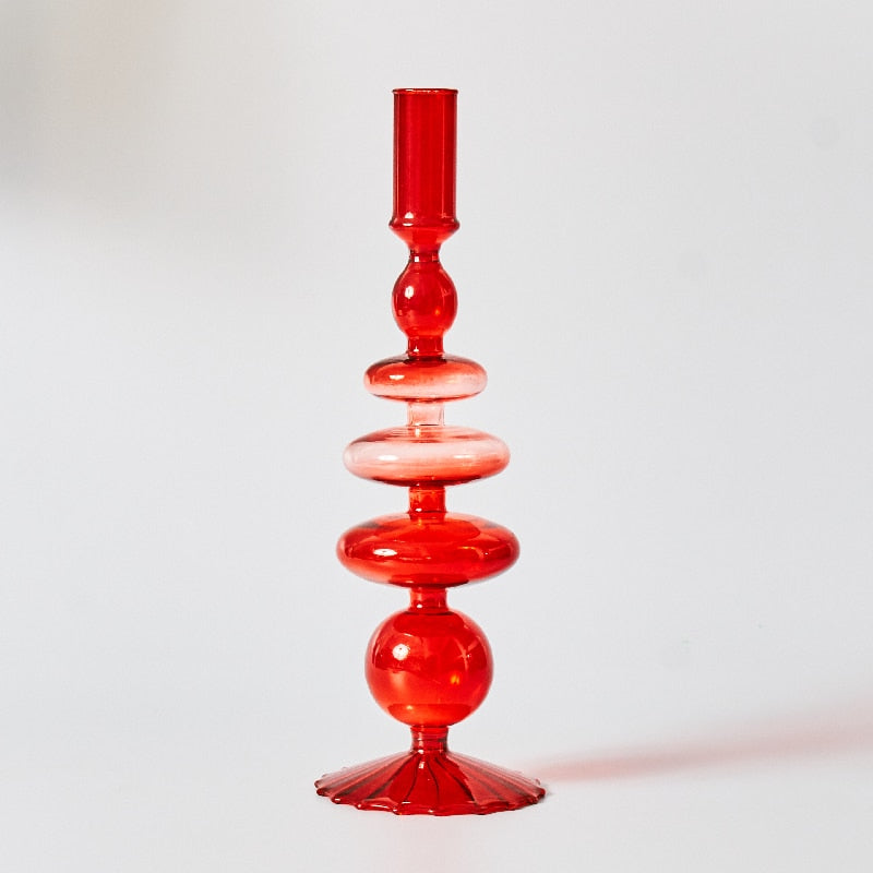 LZINA™ | Cherry Red Glass Stick Candle Holder & Vases